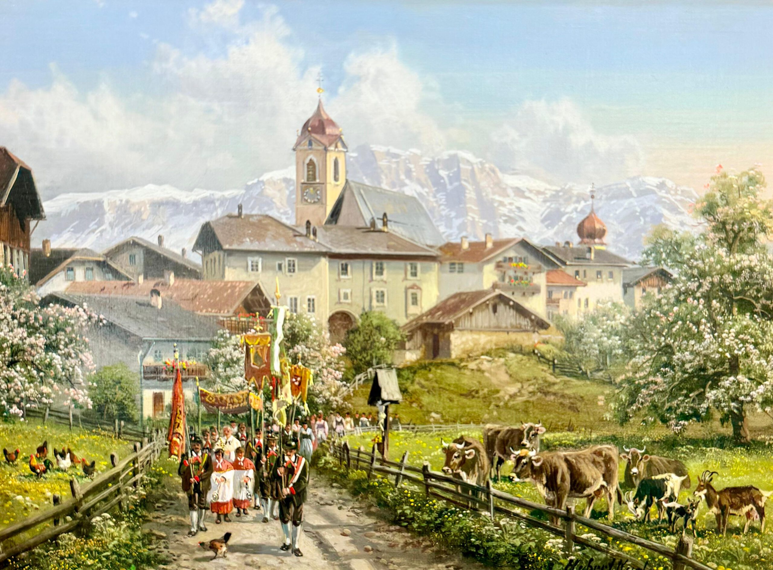 Kaplan Dorfprozession in den Alpen Viktualienmarkt in München